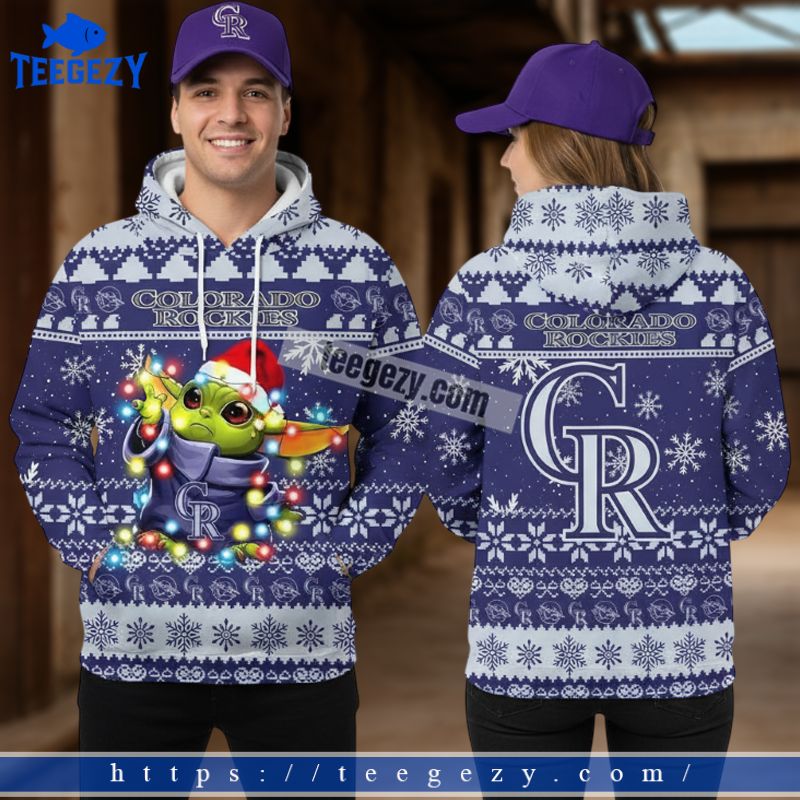 Colorado Rockies Yoda Christmas Lights Purple Ugly 3D Womens Hoodie Colorado Rockies Yoda Christmas Lights Purple Ugly 3D Womens Hoodie