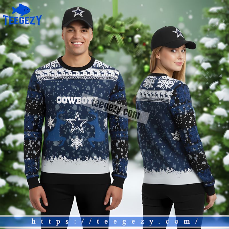 Dallas Cowboys Reindeer Pattern Christmas Ugly Sweater For Men Blue Dallas Cowboys Reindeer Pattern Christmas Ugly Sweater For Men Blue