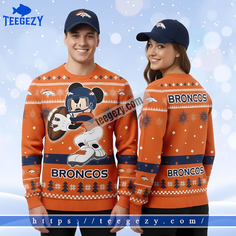 Denver Broncos Mickey Mouse Cardigan Christmas Ugly Sweater Orange Denver Broncos Mickey Mouse Cardigan Christmas Ugly Sweater Orange