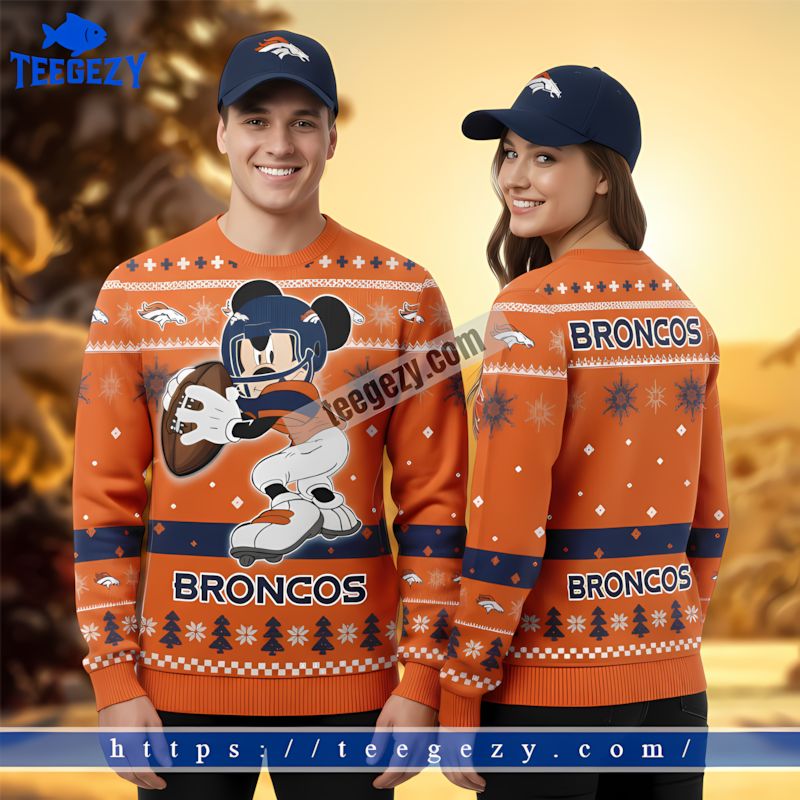 Denver Broncos Mickey Mouse Cardigan Christmas Ugly Sweater Orange Denver Broncos Mickey Mouse Cardigan Christmas Ugly Sweater Orange