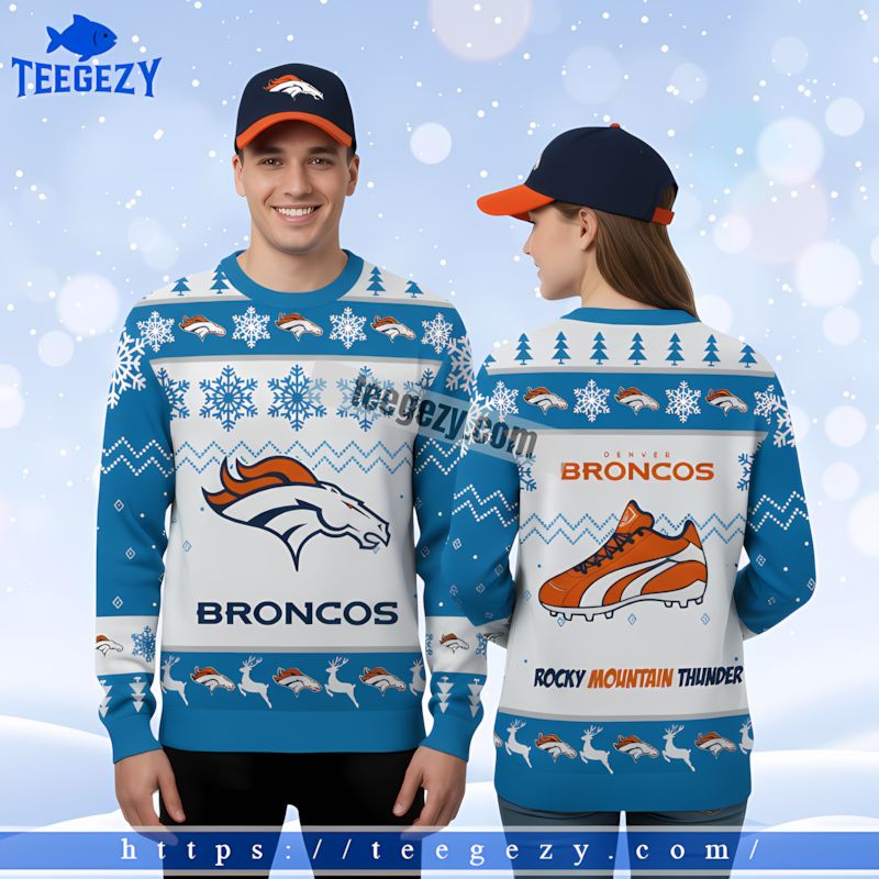 Denver Broncos Rocky Mountain Christmas Ugly Sweater Blue White Denver Broncos Rocky Mountain Christmas Ugly Sweater Blue White