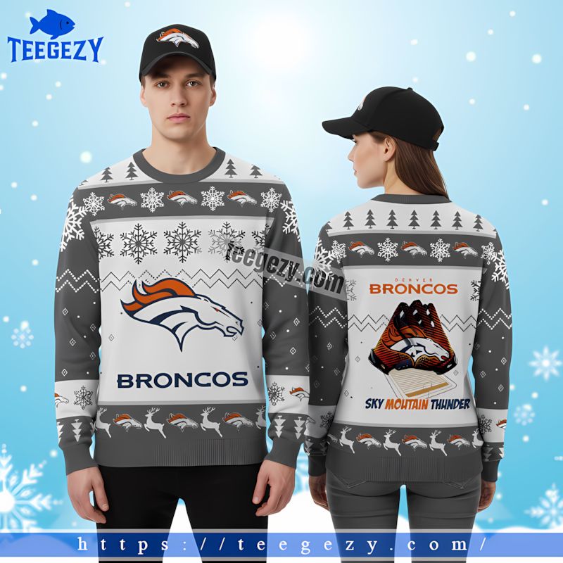 Denver Broncos Rocky Mountain Grey Ladies Xmas Ugly Sweater White Denver Broncos Rocky Mountain Grey Ladies Xmas Ugly Sweater White