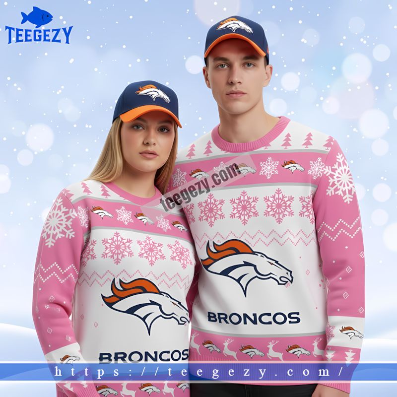 Denver Broncos Rocky Mountain Merry Christmas Ugly Sweater Pink White Denver Broncos Rocky Mountain Merry Christmas Ugly Sweater Pink White