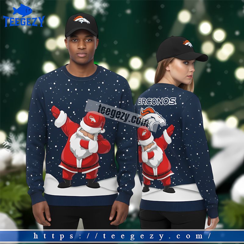 Denver Broncos Santa Claus Holiday Ugly Sweater Blue Red Denver Broncos Santa Claus Holiday Ugly Sweater Blue Red
