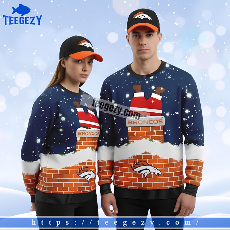 Denver Broncos Santa Claus Light Up Christmas Ugly Sweater Orange Blue Denver Broncos Santa Claus Light Up Christmas Ugly Sweater Orange Blue
