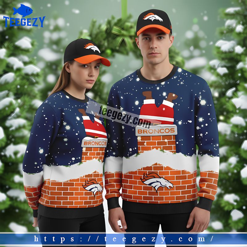 Denver Broncos Santa Claus Light Up Christmas Ugly Sweater Orange Blue Denver Broncos Santa Claus Light Up Christmas Ugly Sweater Orange Blue