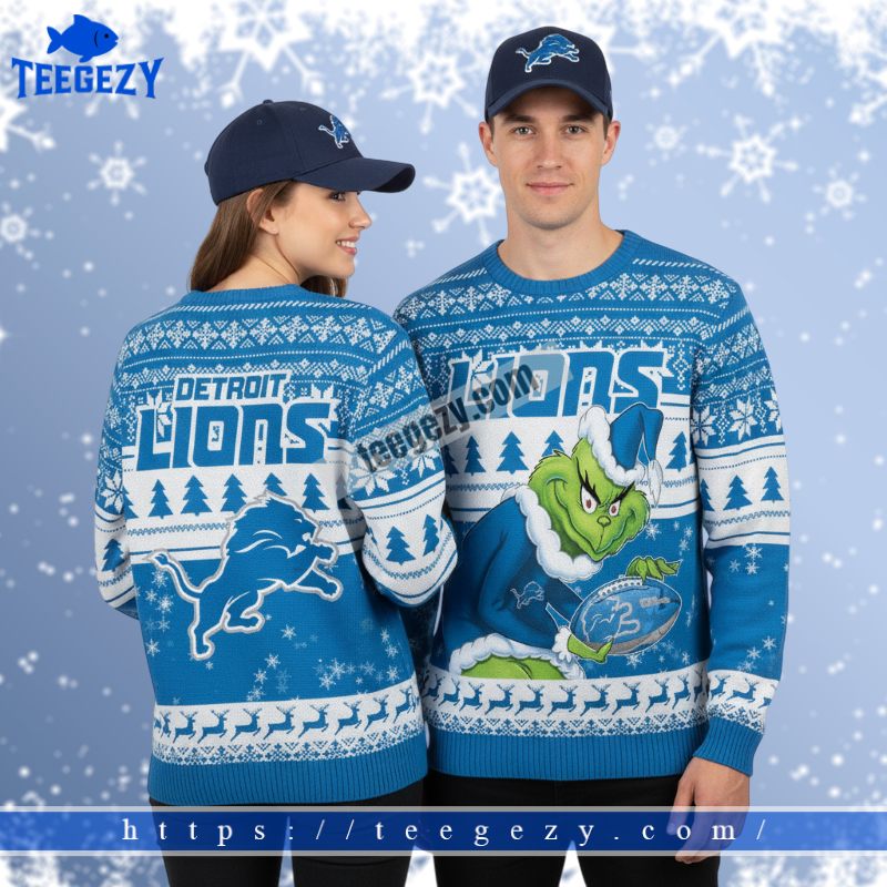 Detroit Lions Funny Grinch Stole Adults Christmas Ugly Sweater Blue Detroit Lions Funny Grinch Stole Adults Christmas Ugly Sweater Blue