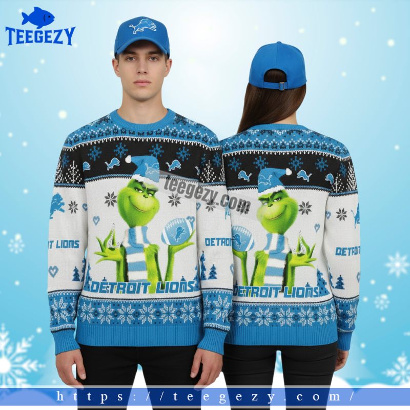 Detroit Lions Grinch Fan Christmas Vacation Ugly Sweater Blue Detroit Lions Grinch Fan Christmas Vacation Ugly Sweater Blue