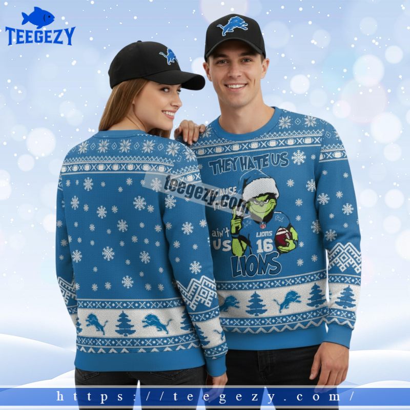 Detroit Lions Grinch Love Ladies Christmas Ugly Sweater Blue Detroit Lions Grinch Love Ladies Christmas Ugly Sweater Blue