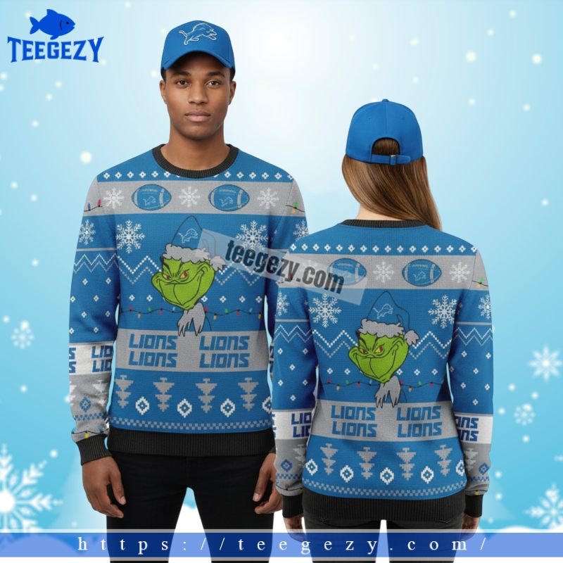 Detroit Lions Grinch Stole Cheap Christmas Ugly Sweater Blue Detroit Lions Grinch Stole Cheap Christmas Ugly Sweater Blue
