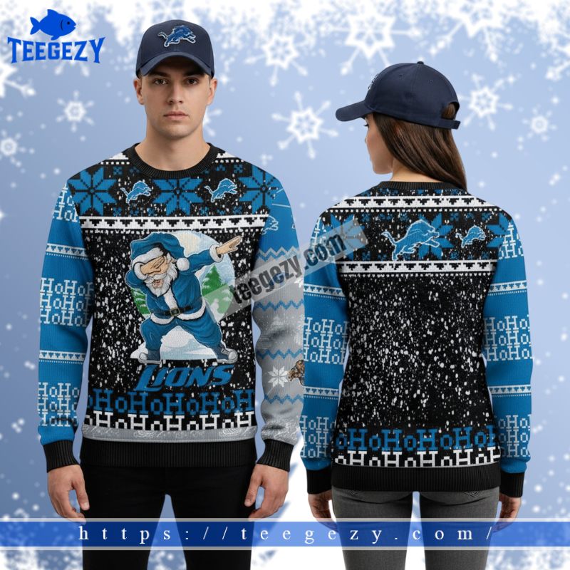 Detroit Lions Ho Ho Ho Santa Claus Xmas Party Ugly Sweater Blue Detroit Lions Ho Ho Ho Santa Claus Xmas Party Ugly Sweater Blue