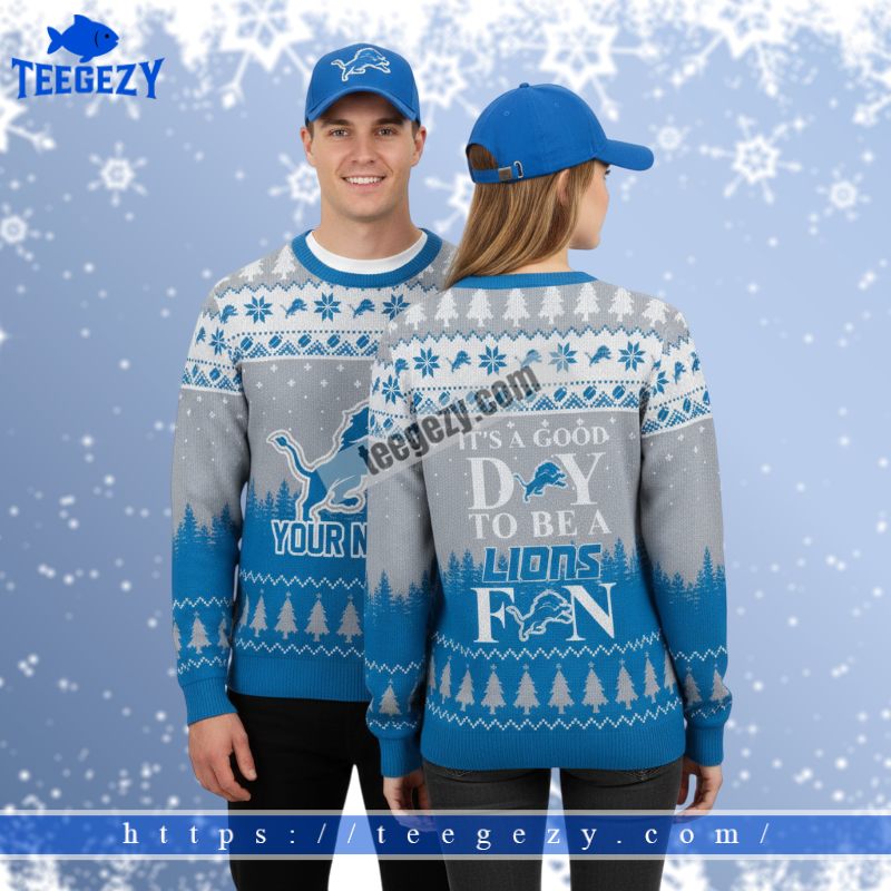 Detroit Lions Its A Good Day Adults Christmas Ugly Sweater Blue Detroit Lions Its A Good Day Adults Christmas Ugly Sweater Blue