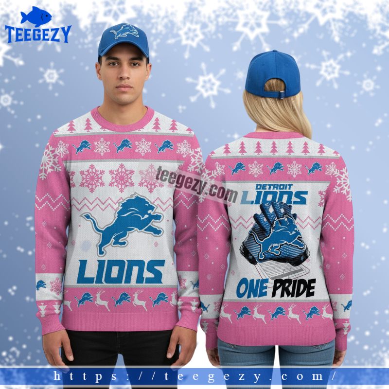 Detroit Lions One Pride Funny Xmas Ugly Sweater Pink Detroit Lions One Pride Funny Xmas Ugly Sweater Pink