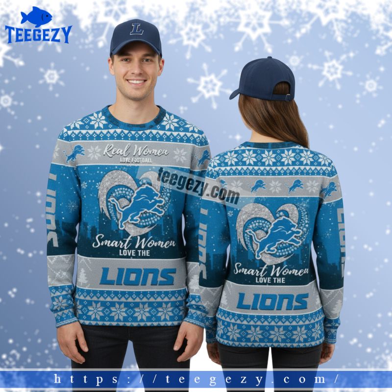 Detroit Lions Real Women Love Football Xmas Party Ugly Sweater Blue Detroit Lions Real Women Love Football Xmas Party Ugly Sweater Blue
