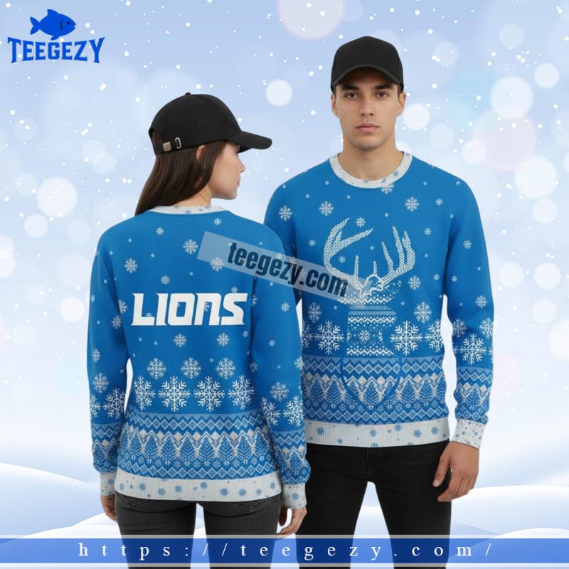 Detroit Lions Reindeer Family Christmas Ugly Sweater Blue Detroit Lions Reindeer Family Christmas Ugly Sweater Blue