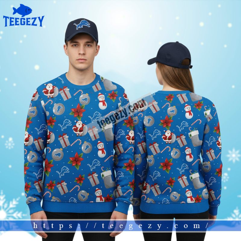 Detroit Lions Simpson Womens Christmas Ugly Sweater Blue