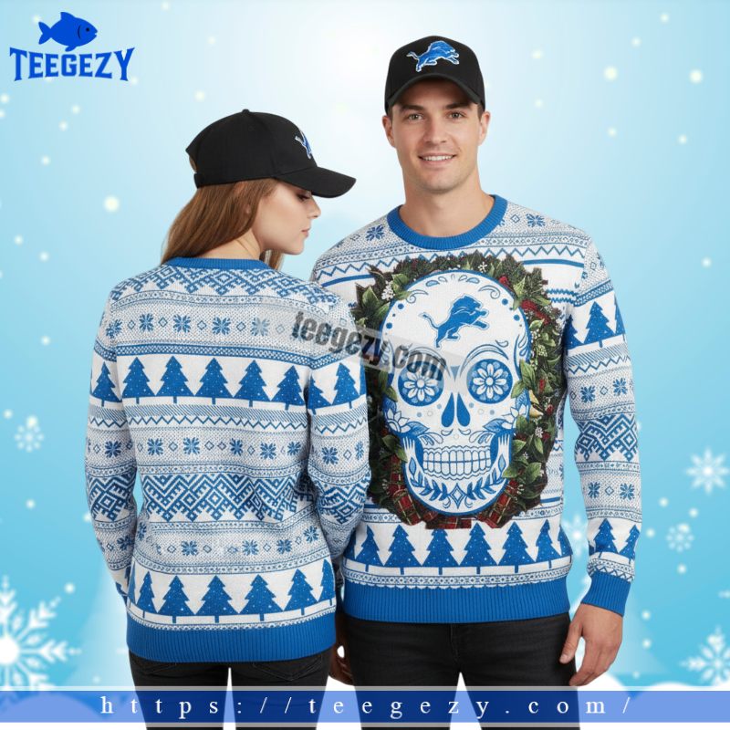 Detroit Lions Snoopy Hug Woodstock Mens Christmas Ugly Sweater Blue Detroit Lions Snoopy Hug Woodstock Mens Christmas Ugly Sweater Blue