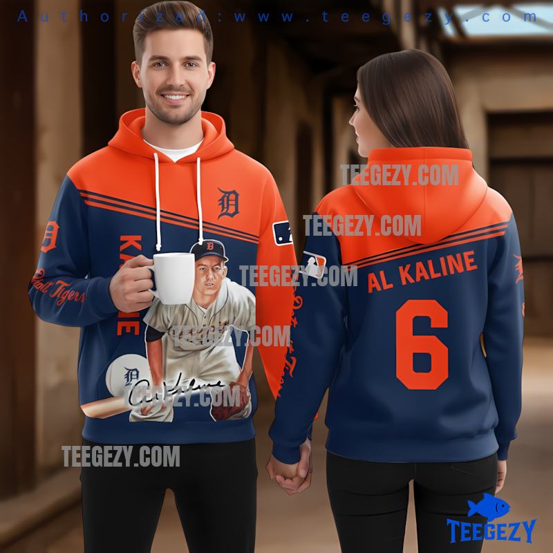 Detroit Tigers Al Kaline Signature 3D Zip Up Hoodie Orange