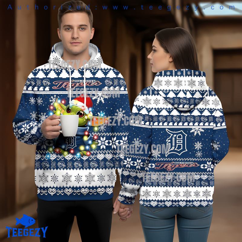 Detroit Tigers Baby Yoda Christmas Ugly 3D Hoodie Zipper Blue Detroit Tigers Baby Yoda Christmas Ugly 3D Hoodie Zipper Blue