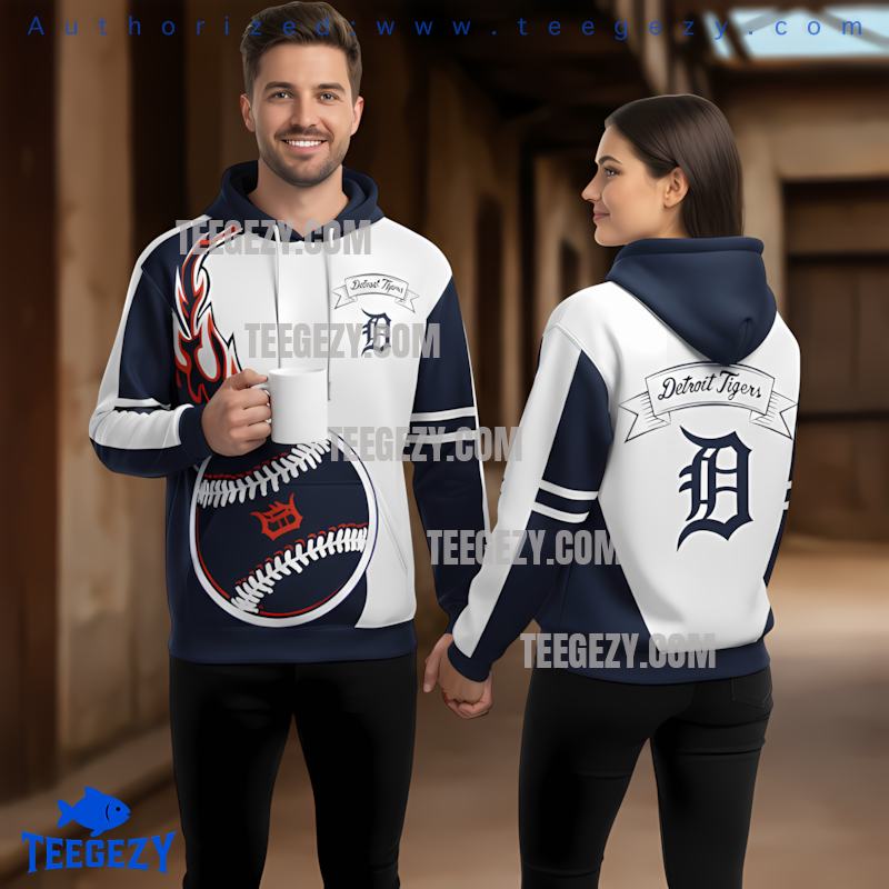 Detroit Tigers Baseball 3D Printed Hoodie White Blue