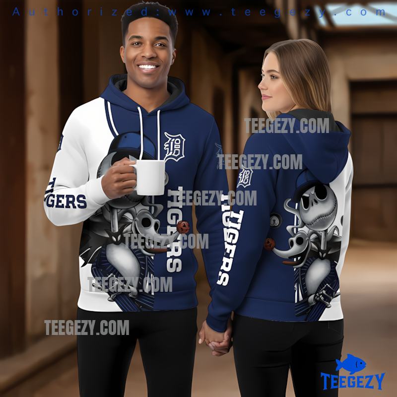 Detroit Tigers Jack Skellington Zero Halloween 3D Pullover Hoodie Blue Detroit Tigers Jack Skellington Zero Halloween 3D Pullover Hoodie Blue
