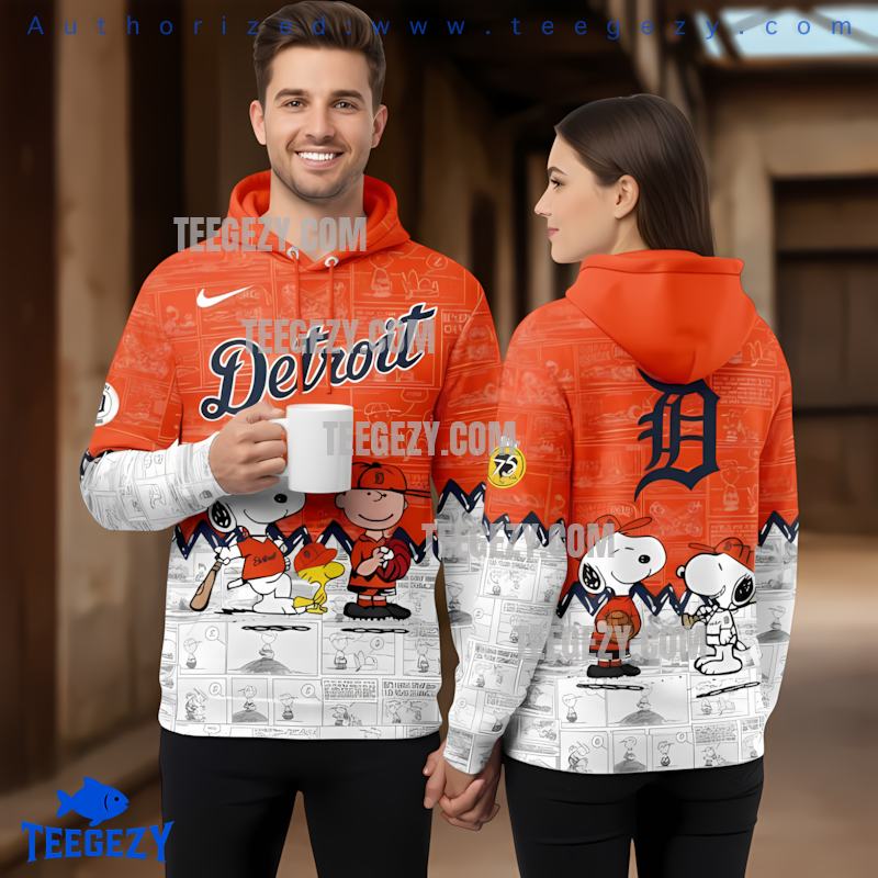 Detroit Tigers Snoopy Charlie Brown 3D Hoodie Men Orange Detroit Tigers Snoopy Charlie Brown 3D Hoodie Men Orange