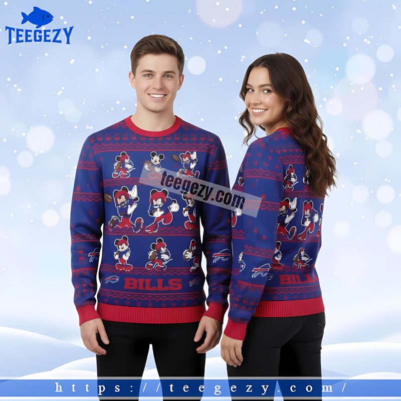 Disney Buffalo Bills Mickey Player Blue Family Christmas Ugly Sweater Disney Buffalo Bills Mickey Player Blue Family Christmas Ugly Sweater