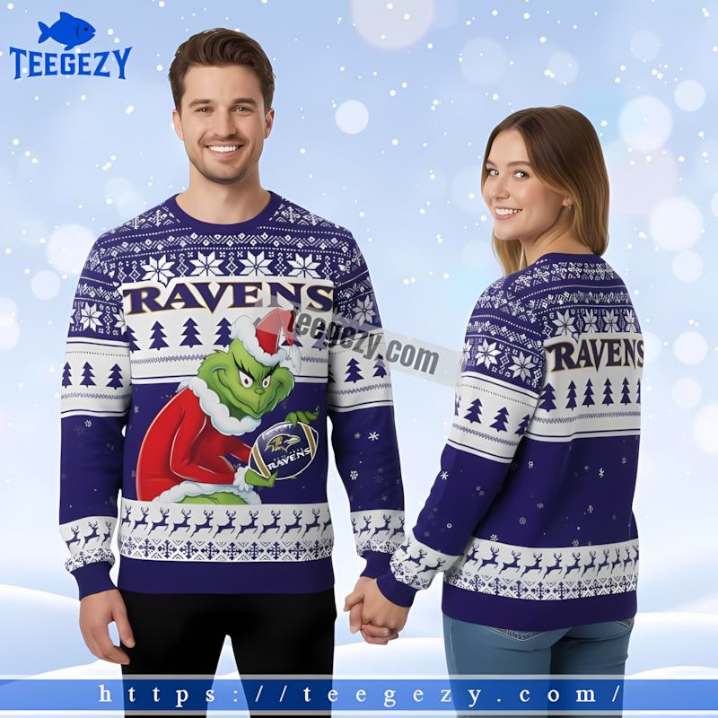 Funny Grinch Stole Baltimore Ravens Best Christmas Ugly Sweater Purple