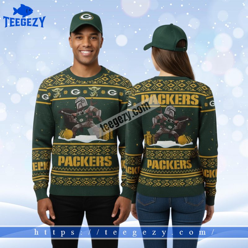 Green Bay Packers Boba Fett Baby Yoda Cool Christmas Ugly Sweater Green Bay Packers Boba Fett Baby Yoda Cool Christmas Ugly Sweater