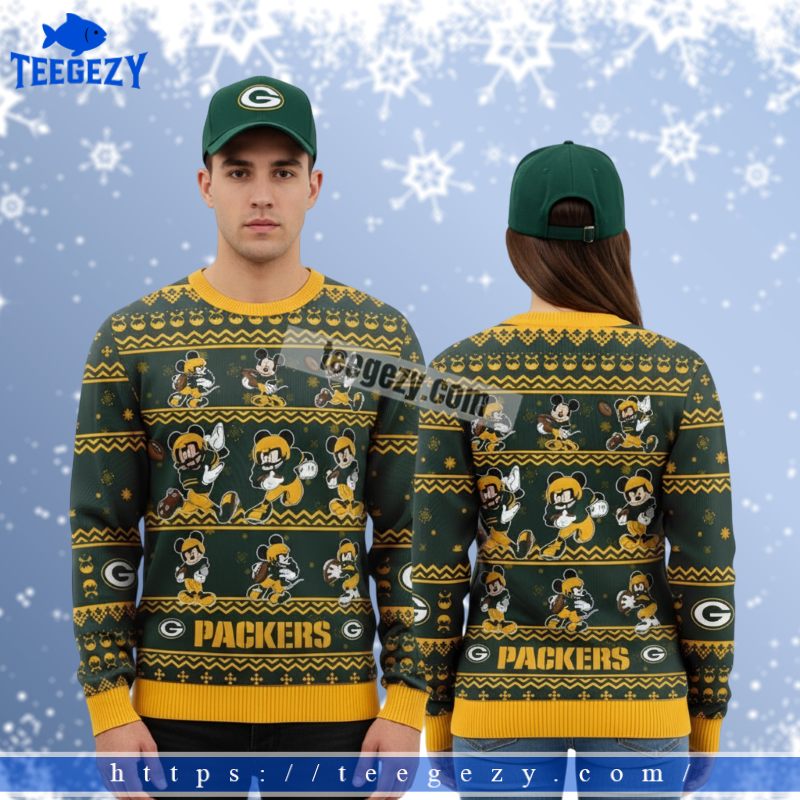 Green Bay Packers Disney Mickey Player Big Tall Christmas Ugly Sweater Yellow Green Bay Packers Disney Mickey Player Big Tall Christmas Ugly Sweater Yellow