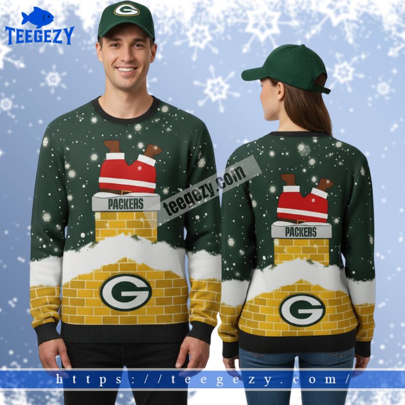 Green Bay Packers Funny Santa Claus Chymney Cheap Christmas Ugly Sweater Green Bay Packers Funny Santa Claus Chymney Cheap Christmas Ugly Sweater