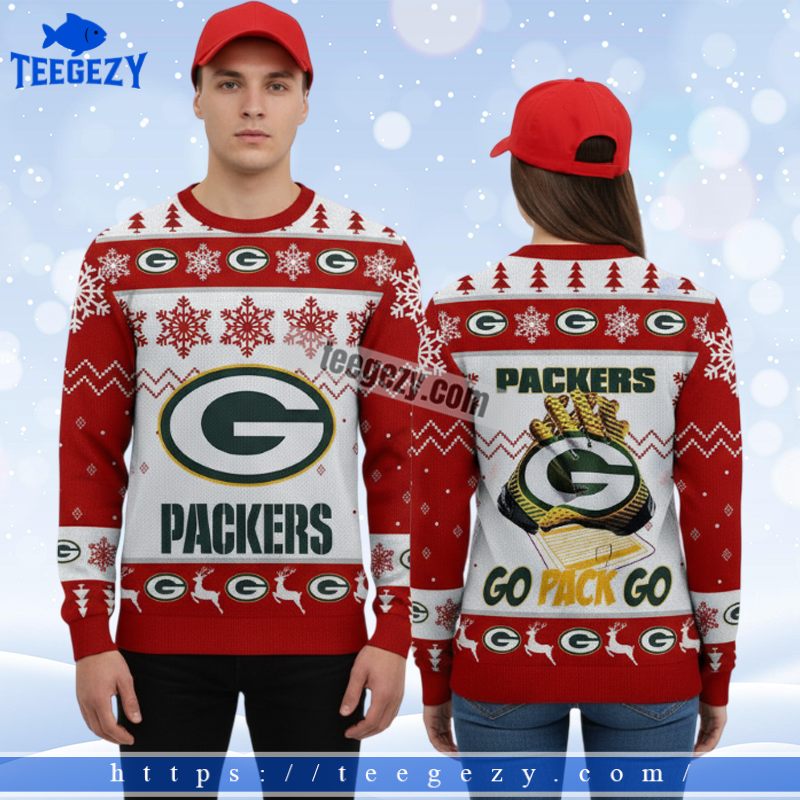 Green Bay Packers Go Pack Go Cute Christmas Ugly Sweater Red Green Bay Packers Go Pack Go Cute Christmas Ugly Sweater Red