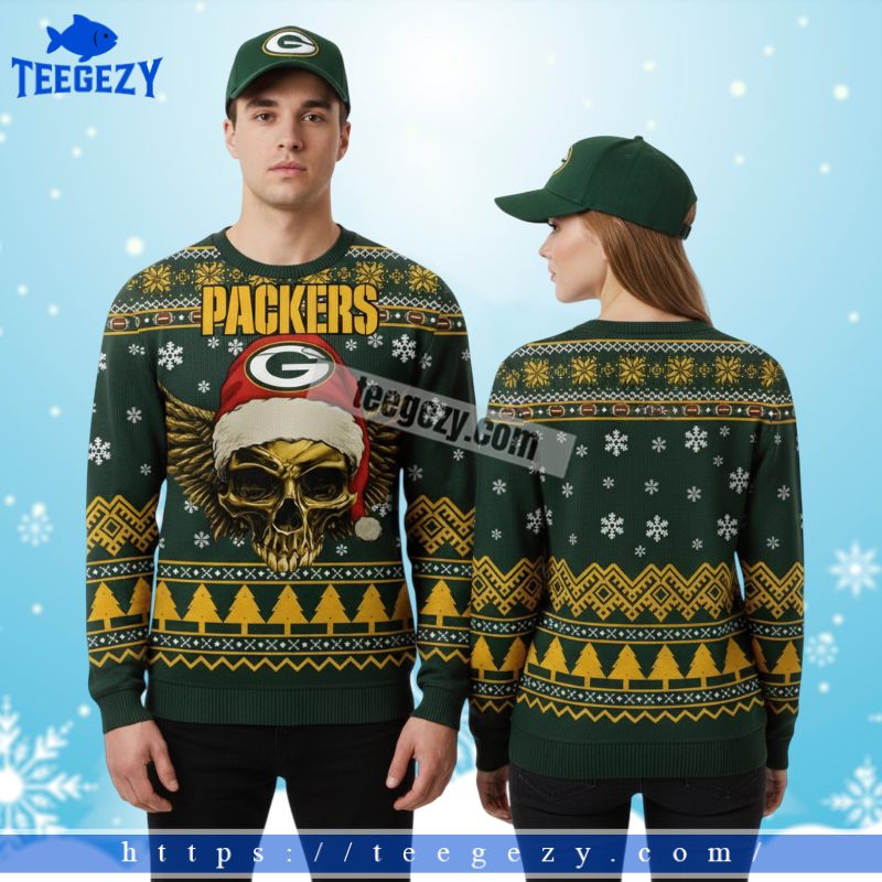 Green Bay Packers Golden Skull Womens Xmas Ugly Sweater Green Bay Packers Golden Skull Womens Xmas Ugly Sweater