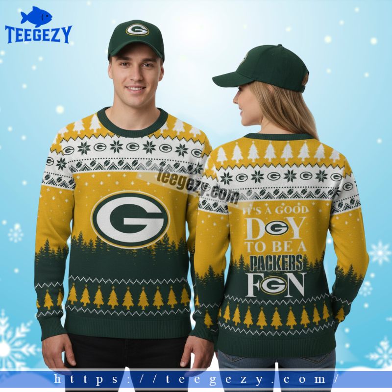 Personalized Green Bay Packers Good Day Mens Christmas Ugly Sweater Yellow Personalized Green Bay Packers Good Day Mens Christmas Ugly Sweater Yellow