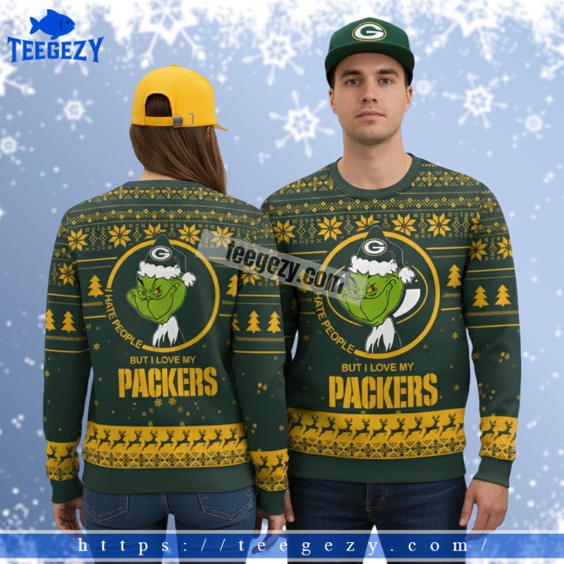 Green Bay Packers Grinch Love Cute Christmas Ugly Sweater Green Bay Packers Grinch Love Cute Christmas Ugly Sweater