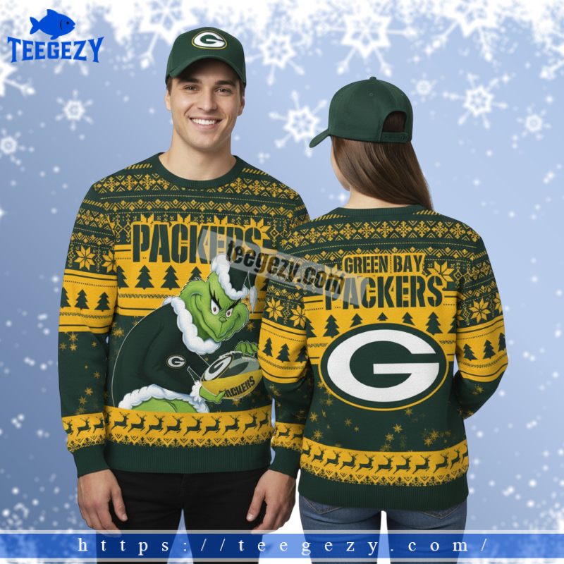 Green Bay Packers Grinch Stole Ball Cheap Christmas Ugly Sweater Yellow Green Bay Packers Grinch Stole Ball Cheap Christmas Ugly Sweater Yellow