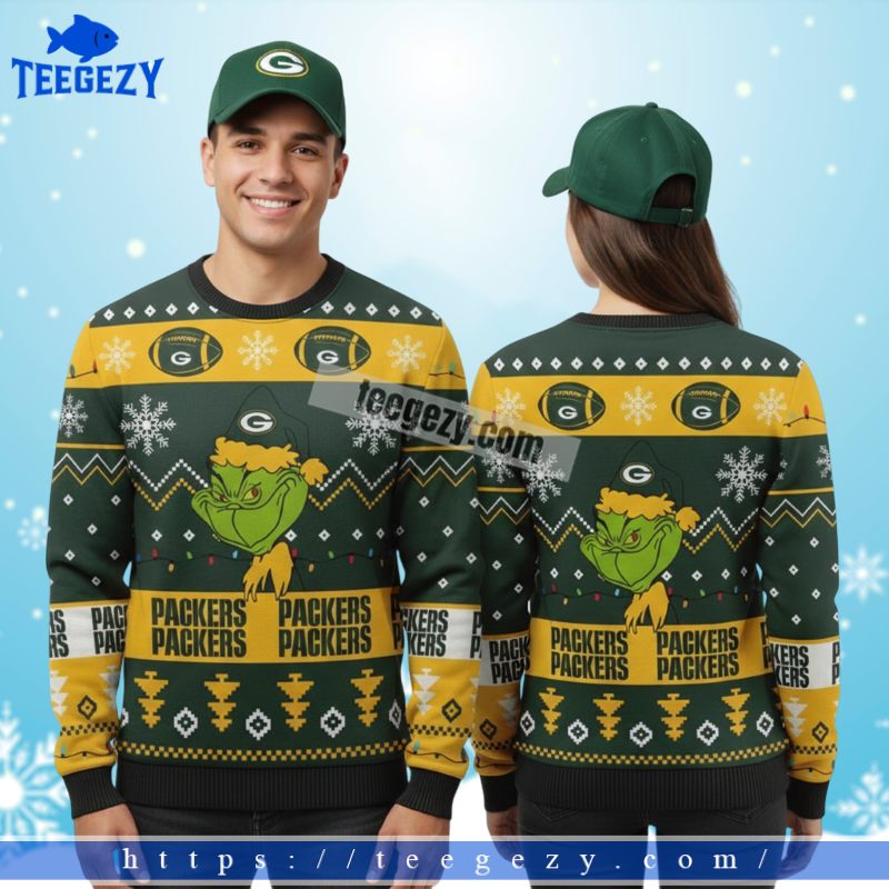 Green Bay Packers Grinch Xmas Funny Christmas Ugly Sweater Yellow Green Bay Packers Grinch Xmas Funny Christmas Ugly Sweater Yellow