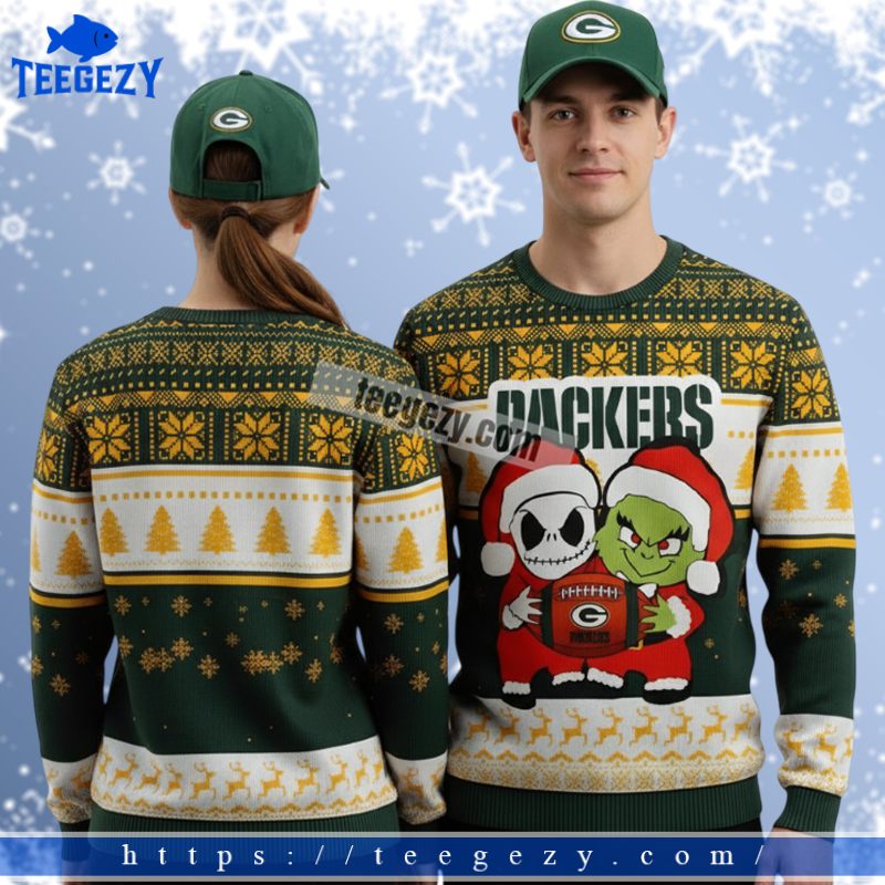 Green Bay Packers Jack Skellington Grinch Mens Christmas Ugly Sweater Green Bay Packers Jack Skellington Grinch Mens Christmas Ugly Sweater