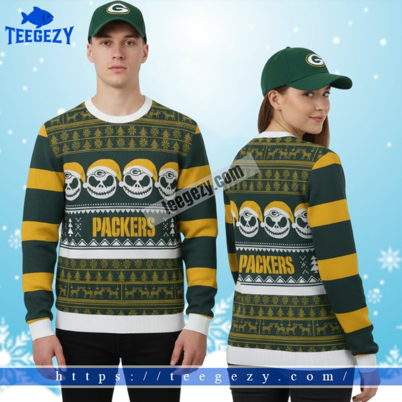 Green Bay Packers Jack Skellington Horror Couples Christmas Ugly Sweater Green Bay Packers Jack Skellington Horror Couples Christmas Ugly Sweater