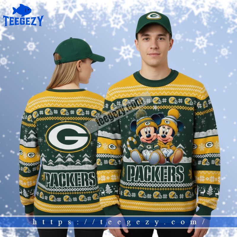 Green Bay Packers Mickey Minnie Xmas Party Ugly Sweater Green Bay Packers Mickey Minnie Xmas Party Ugly Sweater