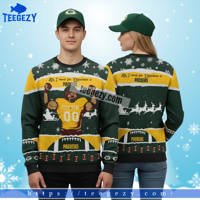 Personalized Green Bay Packers Player Funny Christmas Ugly Sweater Yellow Personalized Green Bay Packers Player Funny Christmas Ugly Sweater Yellow