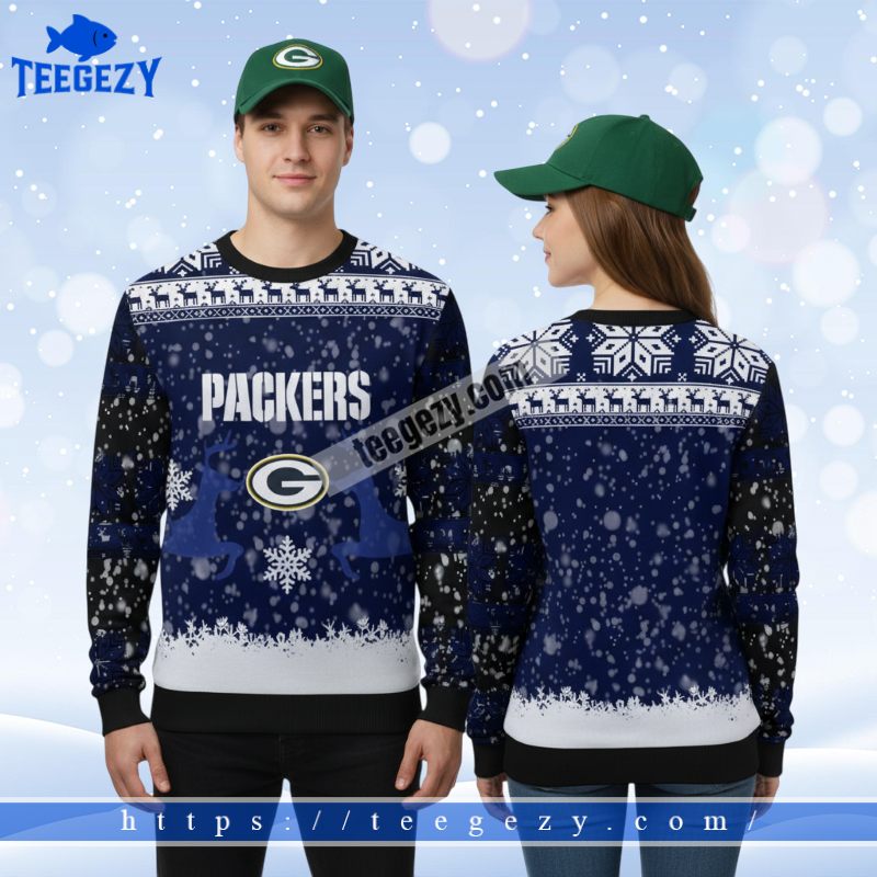 Green Bay Packers Reindeer Snowflakes Womens Christmas Ugly Sweater Green Bay Packers Reindeer Snowflakes Womens Christmas Ugly Sweater