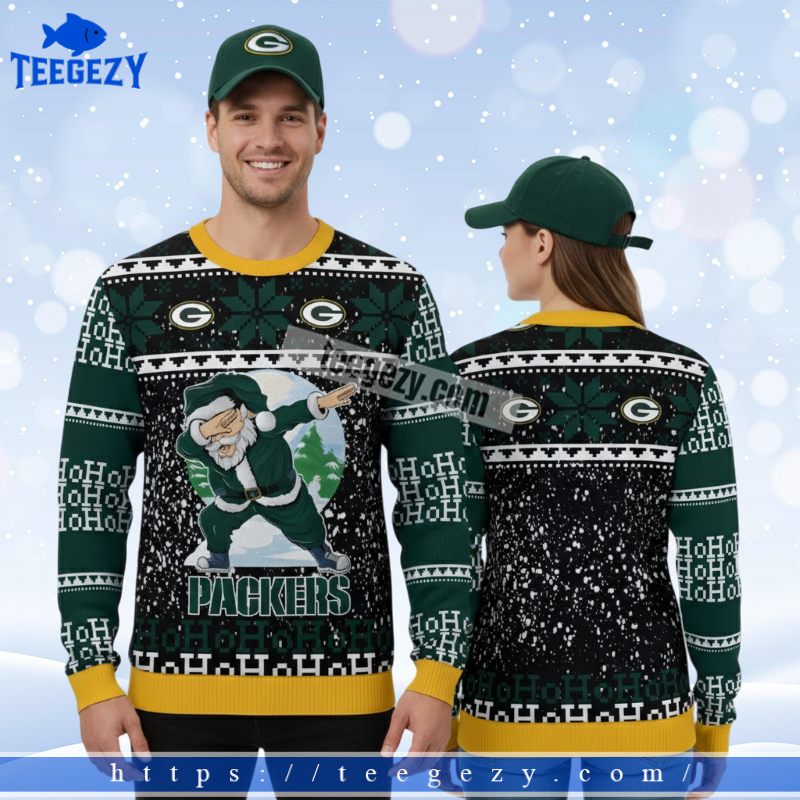 Green Bay Packers Santa Claus Ho Ho Ho Cute Christmas Ugly Sweater Yellow Green Bay Packers Santa Claus Ho Ho Ho Cute Christmas Ugly Sweater Yellow