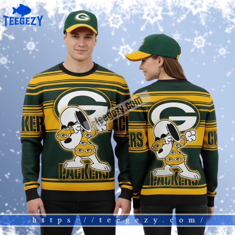 Green Bay Packers Snoopy Dancing Funny Christmas Ugly Sweater Green Bay Packers Snoopy Dancing Funny Christmas Ugly Sweater