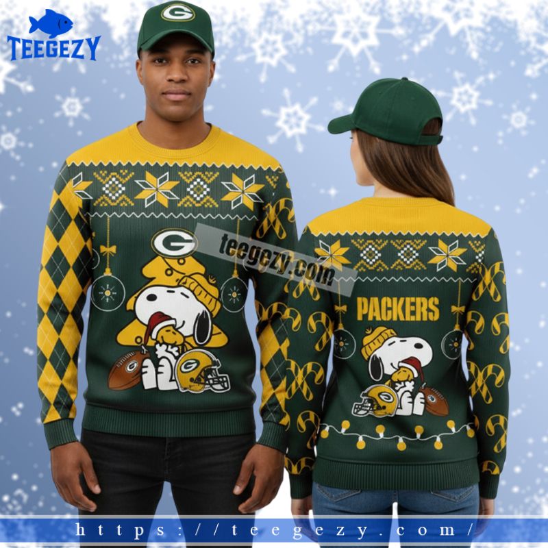 Green Bay Packers Snoopy Woodstock Cool Christmas Ugly Sweater Yellow Green Bay Packers Snoopy Woodstock Cool Christmas Ugly Sweater Yellow