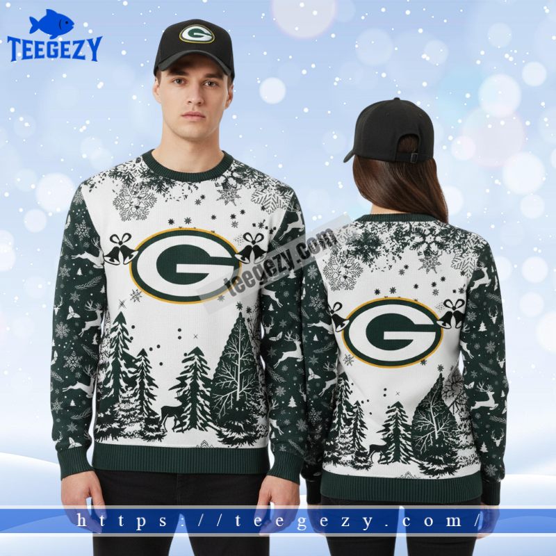 Green Bay Packers Xmas Bell Couples Christmas Ugly Sweater White Green Bay Packers Xmas Bell Couples Christmas Ugly Sweater White