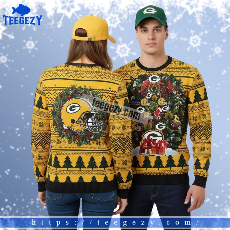 Green Bay Packers Xmas Tree Ladies Christmas Ugly Sweater Yellow