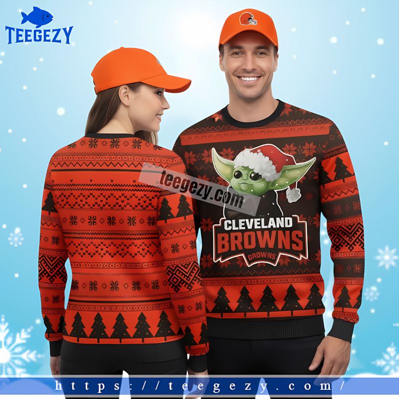 Grogu Cleveland Browns Black Orange Family Christmas Sweaters Grogu Cleveland Browns Black Orange Family Christmas Sweaters