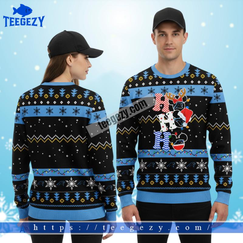 Ho Ho Ho Mickey Mouse Carolina Panthers Blue Christmas Ugly Sweater Ho Ho Ho Mickey Mouse Carolina Panthers Blue Christmas Ugly Sweater