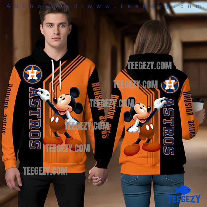 Houston Astros Mickey Mouse 3D Pullover Hoodie Orange Houston Astros Mickey Mouse 3D Pullover Hoodie Orange